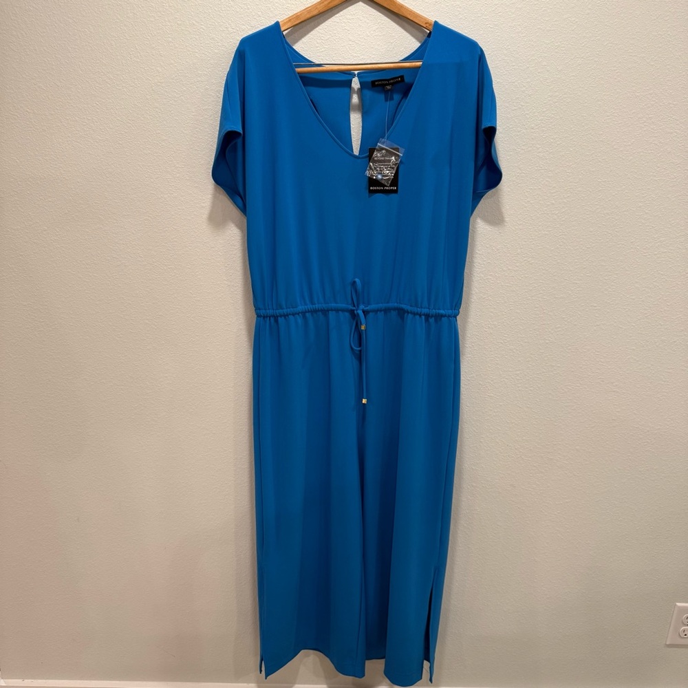Boston Proper Vibrant Blue Capri Short Sleeve Jumpsuit Size XL NWT - Picture 2 of 12
